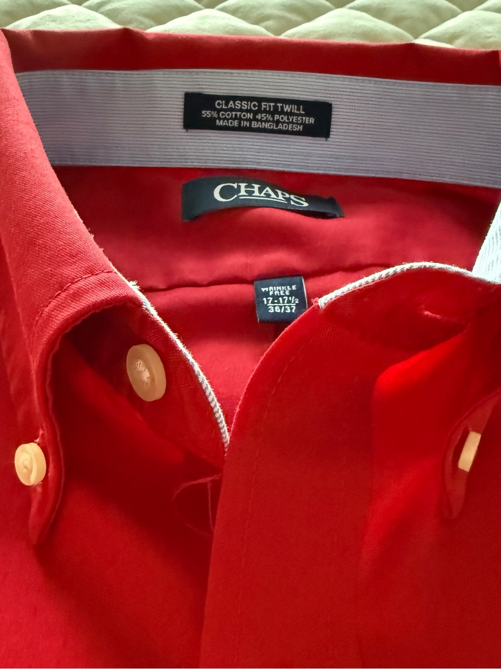 Chaps Men's Classic Fit Twill Button-Down Shirt Solid Crimson Red Size 17-17 1/2